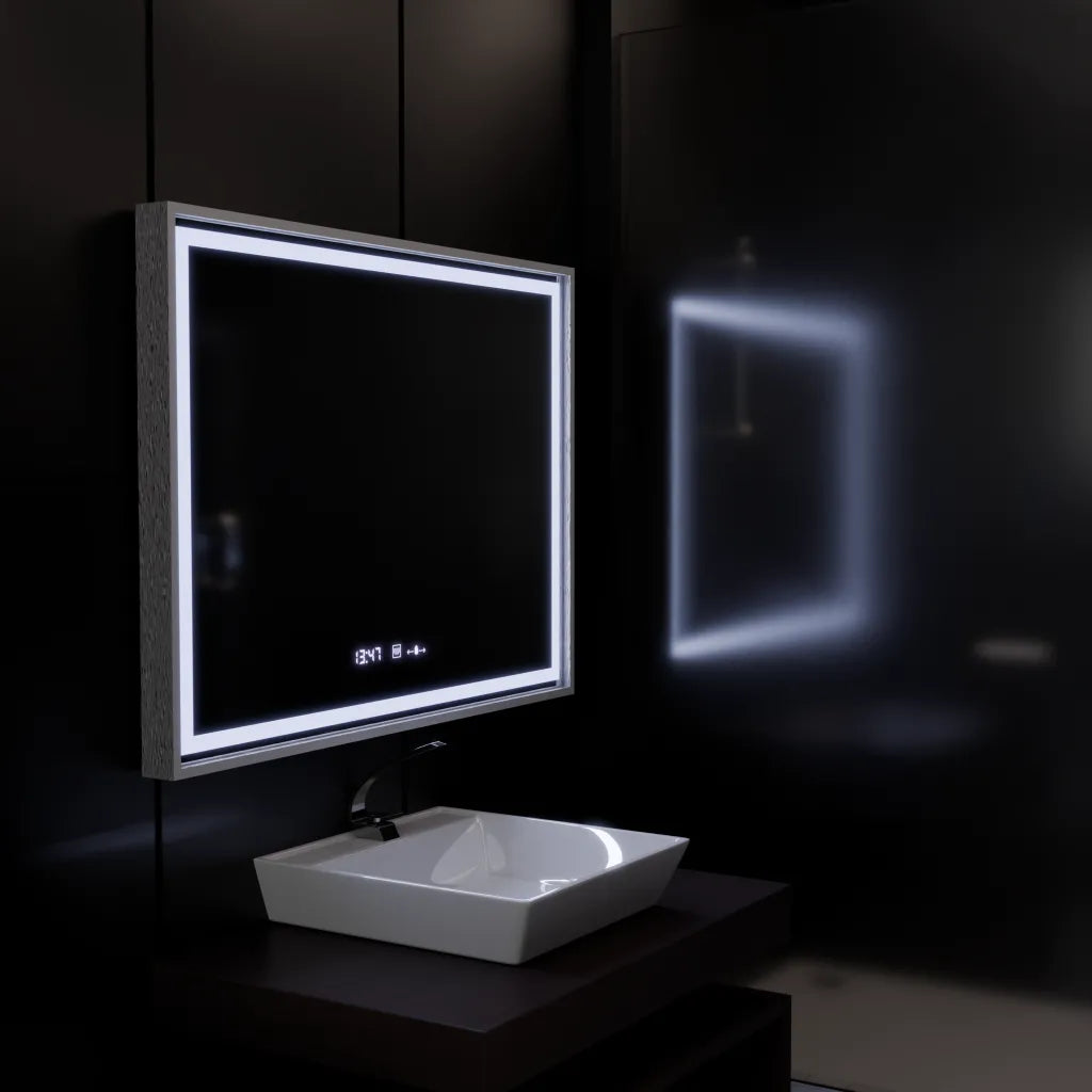 Oglinda LED Rectangulara, 80x60cm, Verite Imperial Silver Motion Glow Marcello, Sistem Dezaburire, Ceas & Termometru, Dimabila