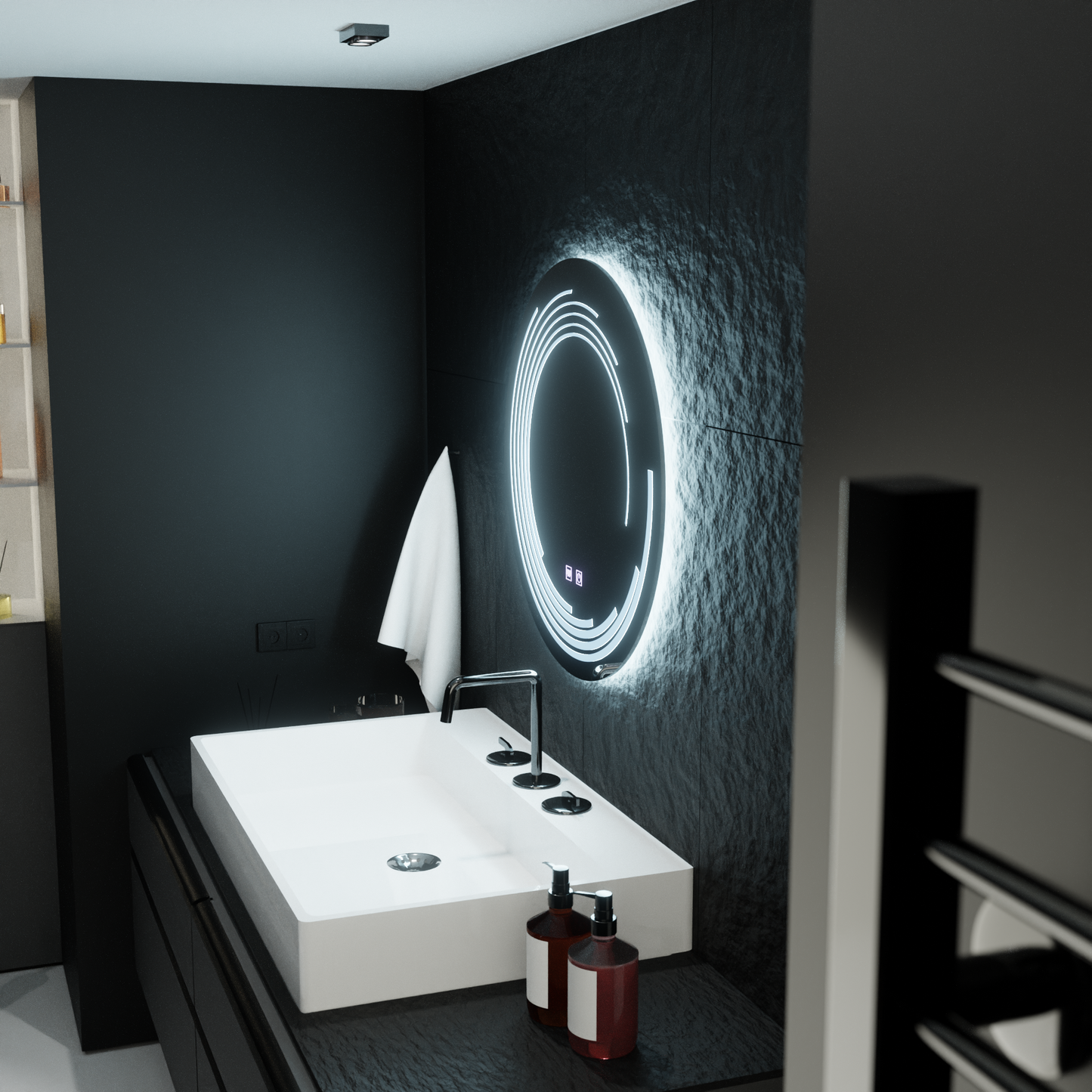 Oglinda LED Rotunda, 60cm, Lira Verità Touch, Sistem Dezaburire, Dimabila