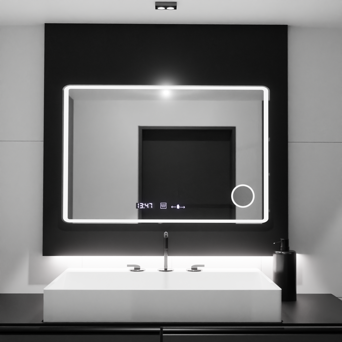 Oglinda LED Rectangulara, 120x80cm, Aura Riflesso Puro MotionGlow Marcello, Sistem Dezaburire, Ceas & Termometru, Lupa Cosmetica, Dimabila