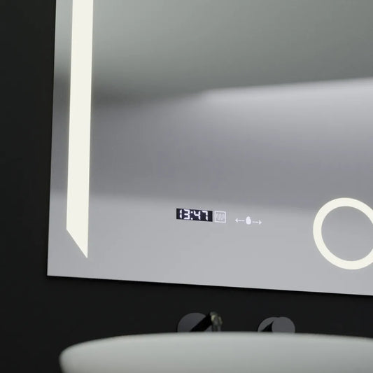 Oglinda LED Rectangulara, 60x80cm, Precision MotionGlow Marcello, Sistem Dezaburire, Ceas & Termometru, Lupa Cosmetica, Dimabila