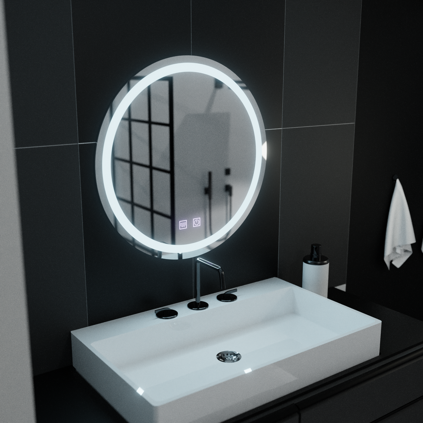 Oglinda LED Rotunda, 60cm, Lucea Touch, Sistem Dezaburire