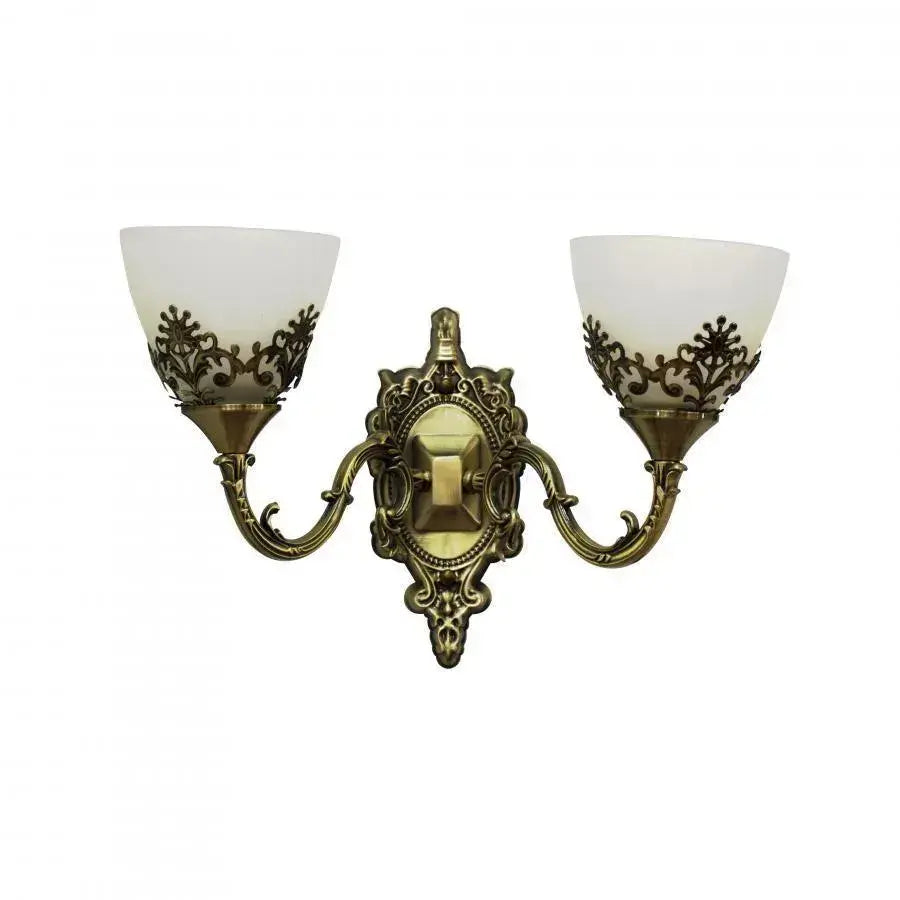 Aplica Rustic COTTAGE, 2*E27, Bronz cu Alb, Metal si Sticla