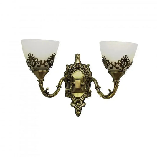 Aplica Rustic COTTAGE, 2*E27, Bronz cu Alb, Metal si Sticla