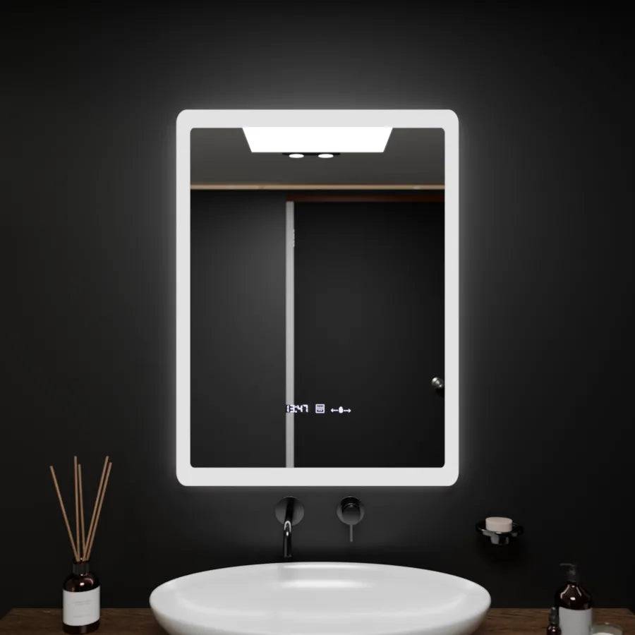 Oglinda LED Rectangulara, 60x80cm, Pugliesi Senzor MotionGlow Marcello, Sistem Dezaburire, Ceas & Termometru, Dimabila