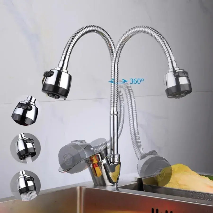 Baterie Bucatarie Crom Lucios LB003, Pipa Flexibila, Cartus Ceramic, Set Complet cu Racorduri si Sistem de Fixare