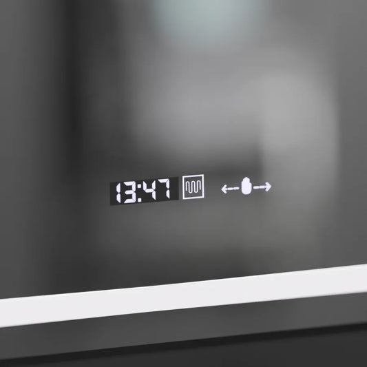 Oglinda LED Rectangulara, 50x70cm, Eclat MotionGlow Marcello, Sistem Dezaburire, Ceas & Termometru, Lupa Cosmetica, Dimabila