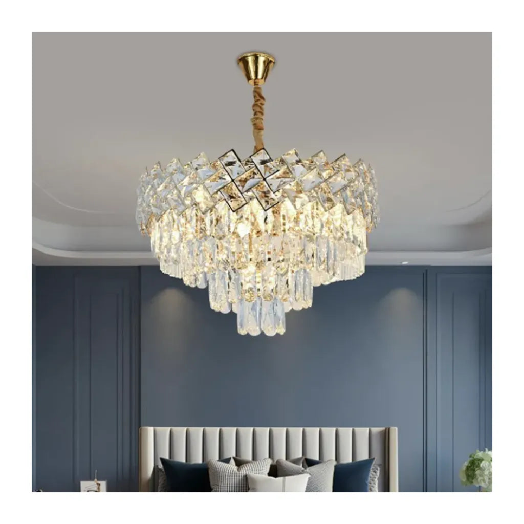 Candelabru Cristal WINDSOR Nobile 5xE27, Diametru 40cm, Auriu Lucios, Inaltime Reglabila