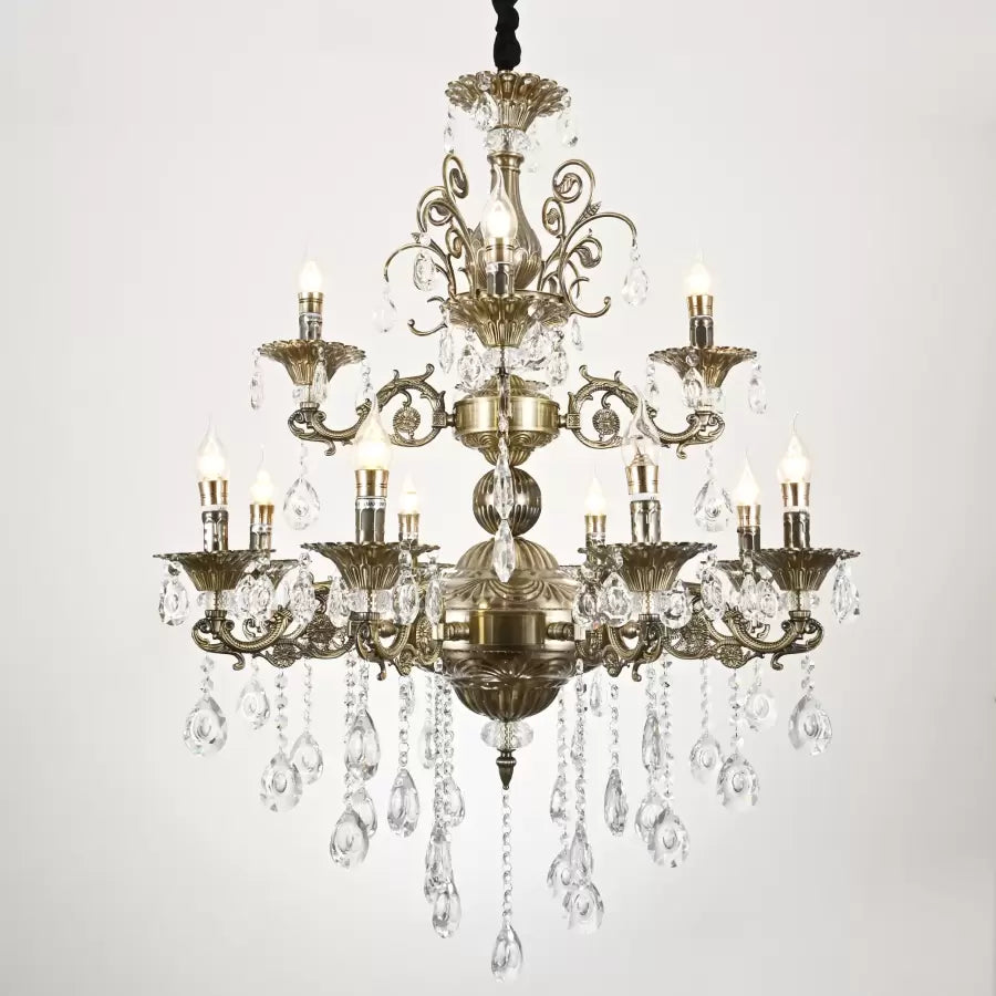 Candelabru SANSSOUCI Royal 12xE14 Metal si Cristal Inaltime Reglabila Alama Antichizata