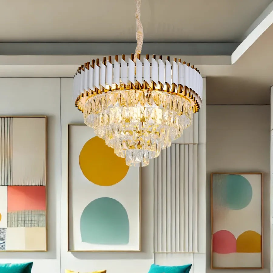 Candelabru Cristal VERSAILLES Nobile 4xE14, Diametru 40cm, Auriu Lucios si Alb, Inaltime Reglabila