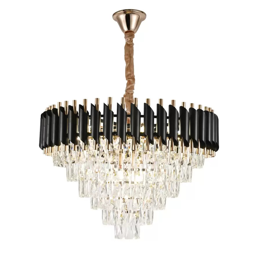 Candelabru Cristal VERSAILLES Magno 8xE27, Diametru 60cm, Auriu Lucios si Negru, Inaltime Reglabila