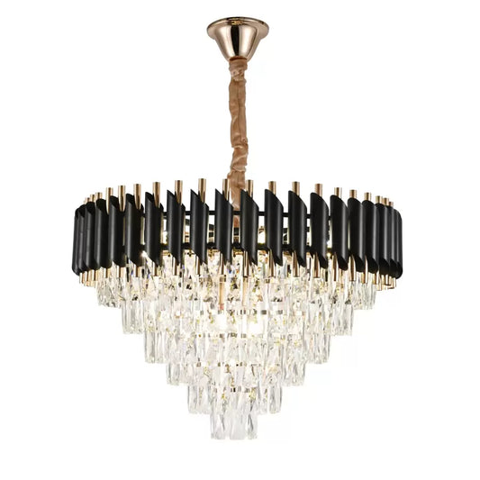 Candelabru Cristal VERSAILLES Magno 8xE27, Diametru 60cm, Auriu Lucios si Negru, Inaltime Reglabila
