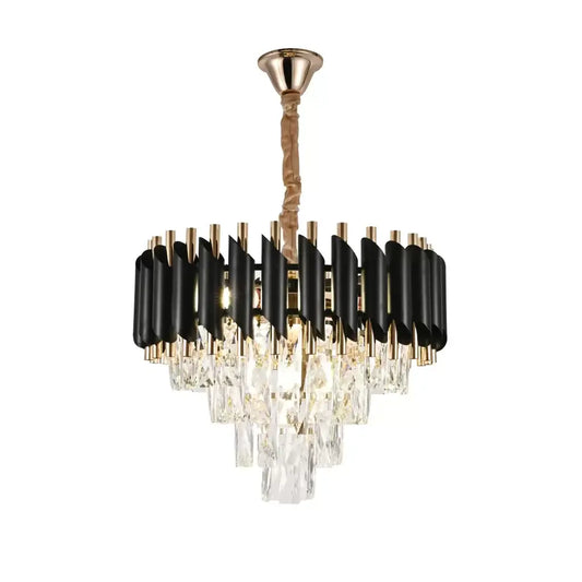 Candelabru Cristal VERSAILLES Nobile 4xE14, Diametru 40cm, Auriu Lucios si Negru, Inaltime Reglabila