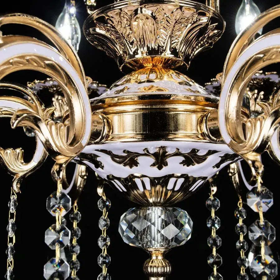 Candelabru Cristal Luciano, 6*E14, Auriu, Metal si Cristal