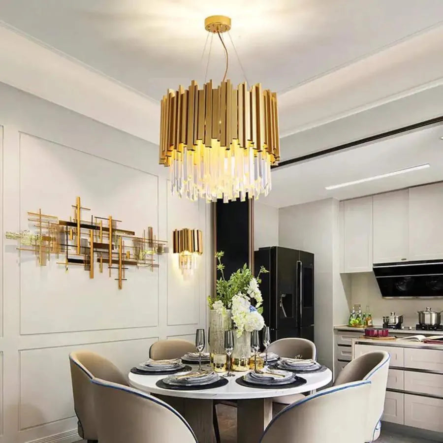 Candelabru GRAZIA Damon, Diametru 40cm, 5x E14 Auriu, Inaltime Reglabila