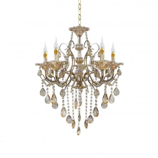 Candelabru Imperial 5*E14, Auriu, Metal si Cristal