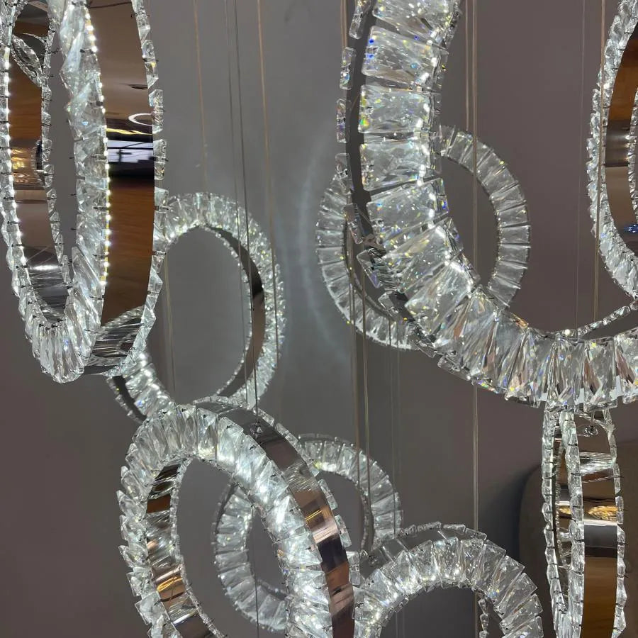 Candelabru LED Cindy, 128W, Metal si Cristal, Argintiu