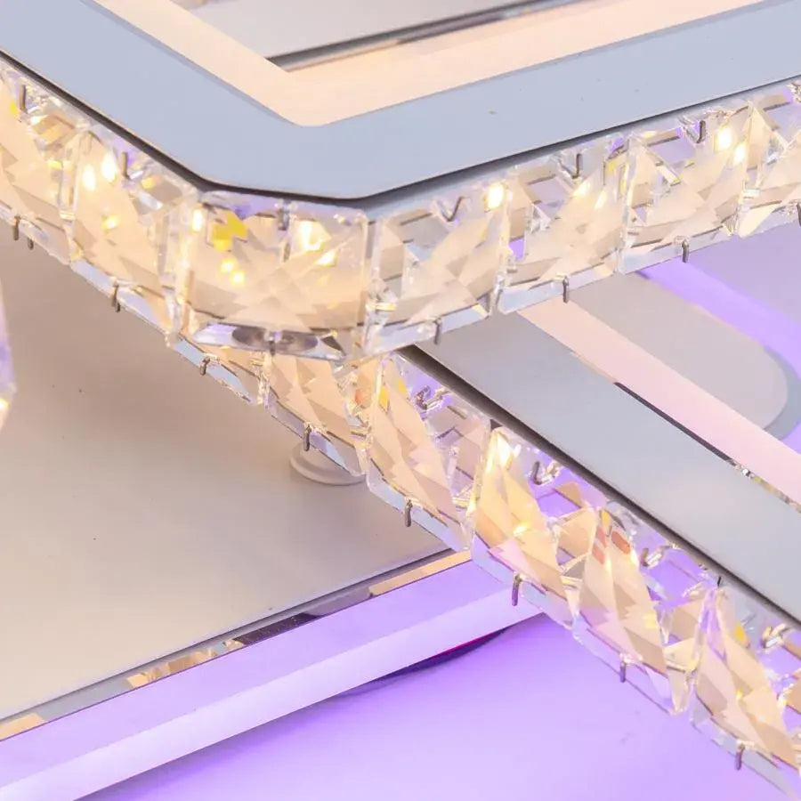 Lustra LED cu telecomanda si cristal LEICA, 237W, 8 Patrate, lumina Rece/Calda/Neutra, Dimabila, Alb