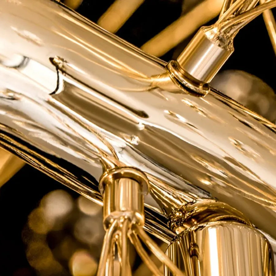 Candelabru Cristal MINUET 12x G9, Diametru 60cm, Auriu Lucios, Inaltime Reglabila