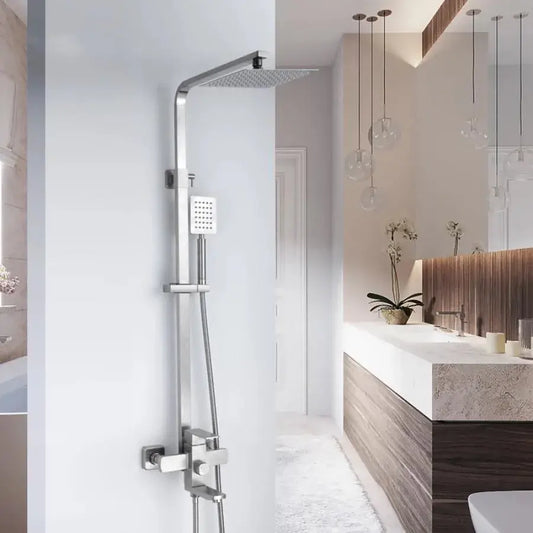 Coloana de dus, Inox, para patrata, efect ploaie, 3 functii, montare pe perete, Satinat, Accesorii Incluse, LY005