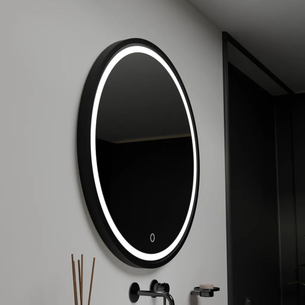 Oglinda LED Rotunda, 90cm, Orizzonte Rama Neagra, Basic Touch
