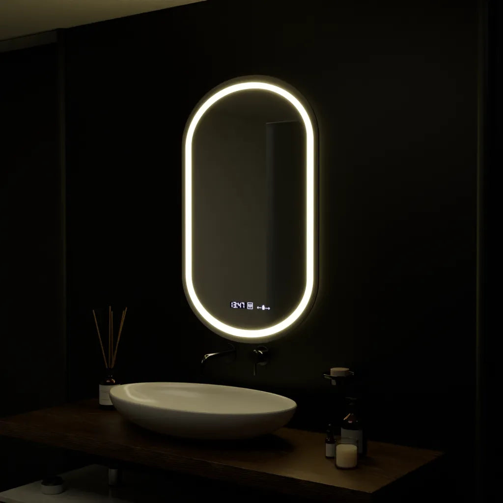 Oglinda LED Ovala, 50x80cm, Eminence MotionGlow Marcello, Sistem Dezaburire, Ceas & Termometru, Dimabila