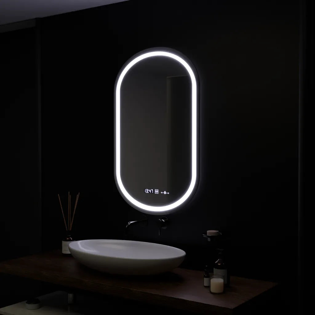 Oglinda LED Ovala, 50x80cm, Eminence MotionGlow Marcello, Sistem Dezaburire, Ceas & Termometru, Dimabila
