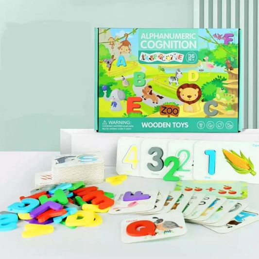 Joc Educativ tip Alfabetul Literelor si Numerelor cu Animalute, Legume si Fructe, Lemn si Carton