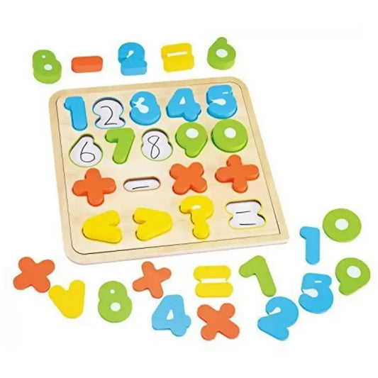 Joc Educativ tip Tabla de Lemn cu Cifre Multicolore, Set 6 Bucati Carioci, Lemn
