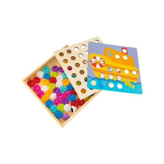 Joc tip Puzzle cu 11 Carduri si 50 de Piese Multicolore, Lemn, Plastic si Carton