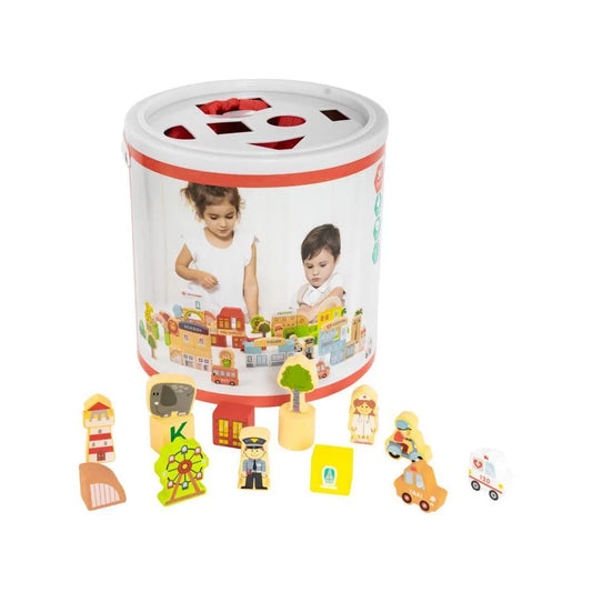 Joc tip Puzzle de Construit Orasul Rasaritului, Multicolor, Lemn