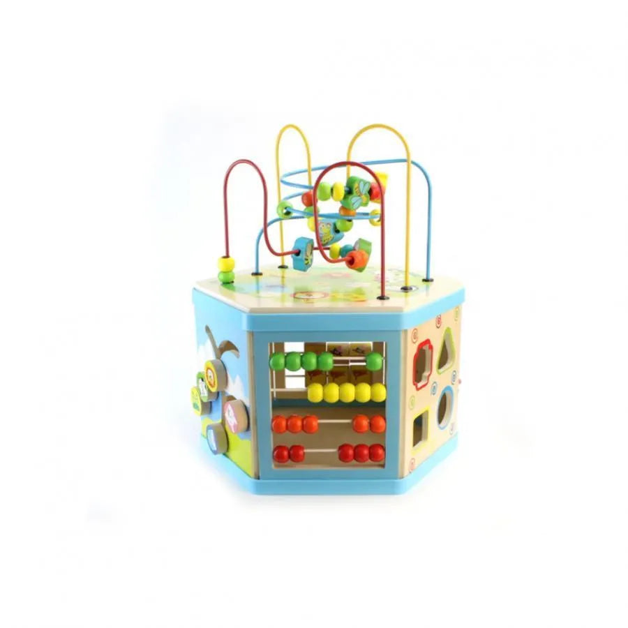 Jucarie Educativa Montessori Hexagonal din Lemn 8 in 1, 38 cm, Multicolor