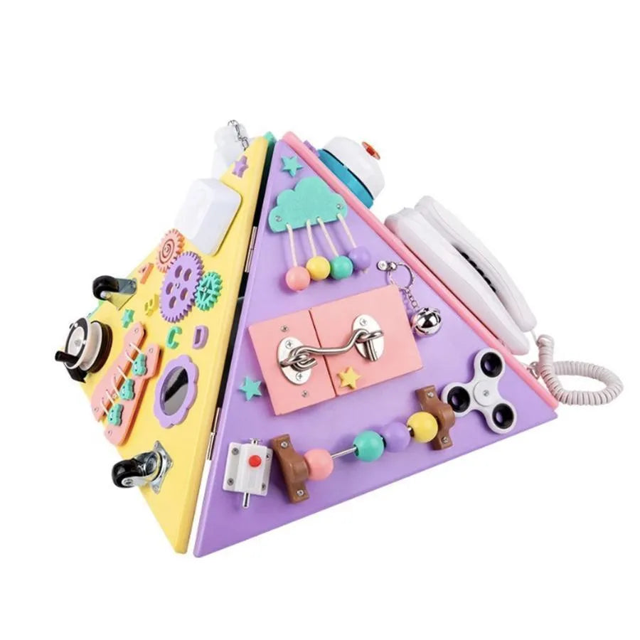 Jucarie Educativa Montessori Piramida Multifunctionala, Multicolor, Lemn si Plastic