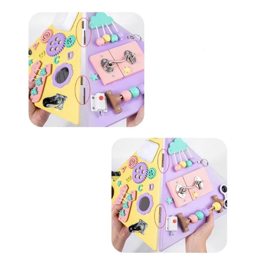 Jucarie Educativa Montessori Piramida Multifunctionala, Multicolor, Lemn si Plastic
