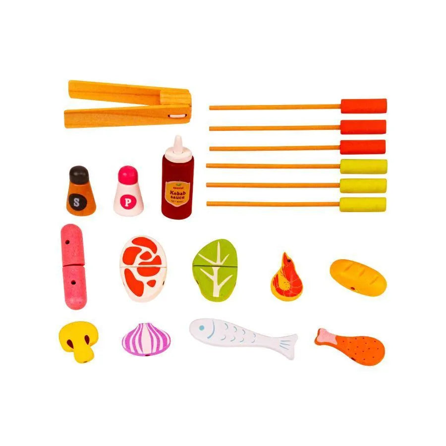 Jucarie tip Barbecue Grill, 35 Piese, Multicolor, Lemn