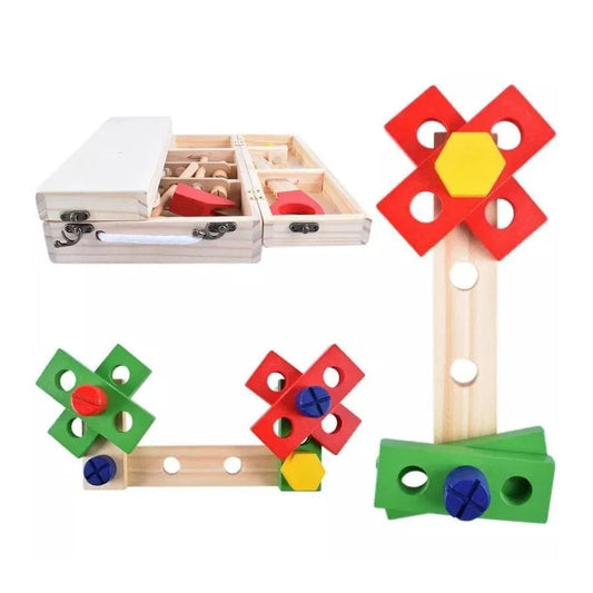 Jucarie tip Cutie cu Scule, 40 Piese, Lemn