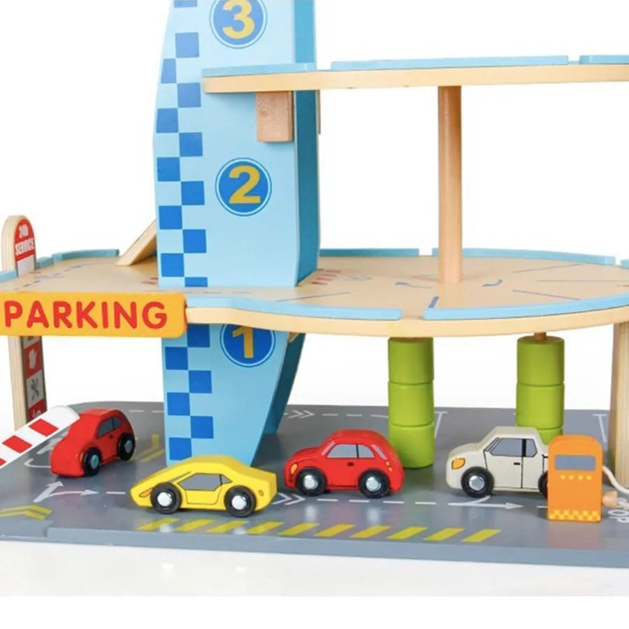 Jucarie tip Parcare Circulara cu Automobile, 30 Piese, Multicolor, Lemn