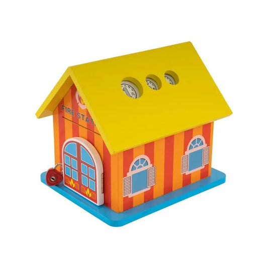 Jucarie tip Pusculita pentru Monezi si Bacnote, 3 Piese, Multicolor, Lemn