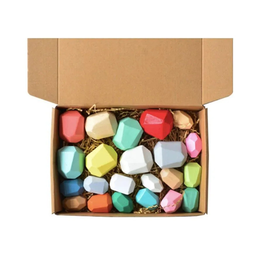 Jucarie tip Roca, Set 22 Piese, Multicolor, Lemn