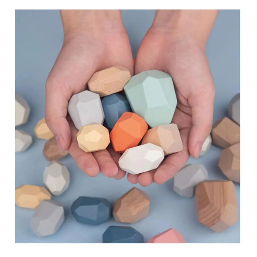 Jucarie tip Roca, Set 22 Piese, Multicolor, Lemn