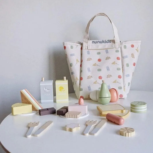 Jucarie tip Set Picnicul cu Delicii, 24 Piese, Multicolor, Lemn si Textil