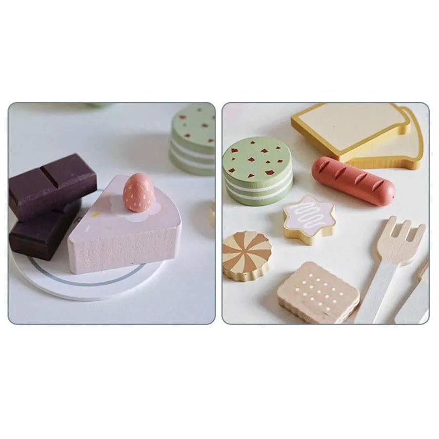 Jucarie tip Set Picnicul cu Delicii, 24 Piese, Multicolor, Lemn si Textil