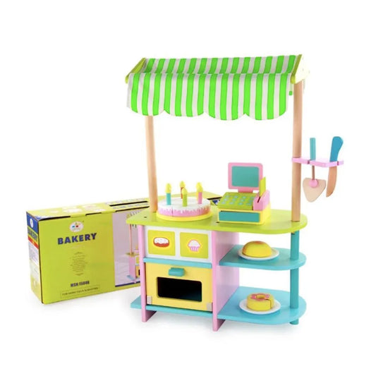 Jucarie tip Standul Micilor Delicii, 40 Piese, Multicolor, Lemn si Textil