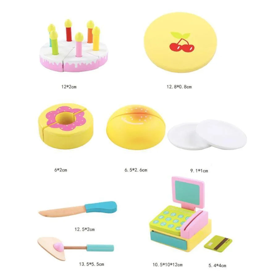 Jucarie tip Standul Micilor Delicii, 40 Piese, Multicolor, Lemn si Textil