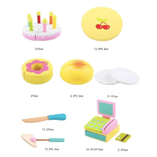 Jucarie tip Standul Micilor Delicii, 40 Piese, Multicolor, Lemn si Textil