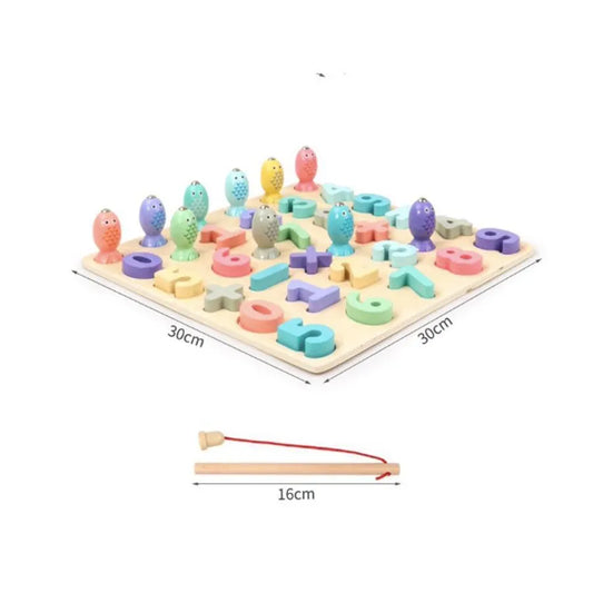 Jucarie tip Tabla Educativa cu Cifre si Pestisori Multicolori, 36 Piese, Lemn