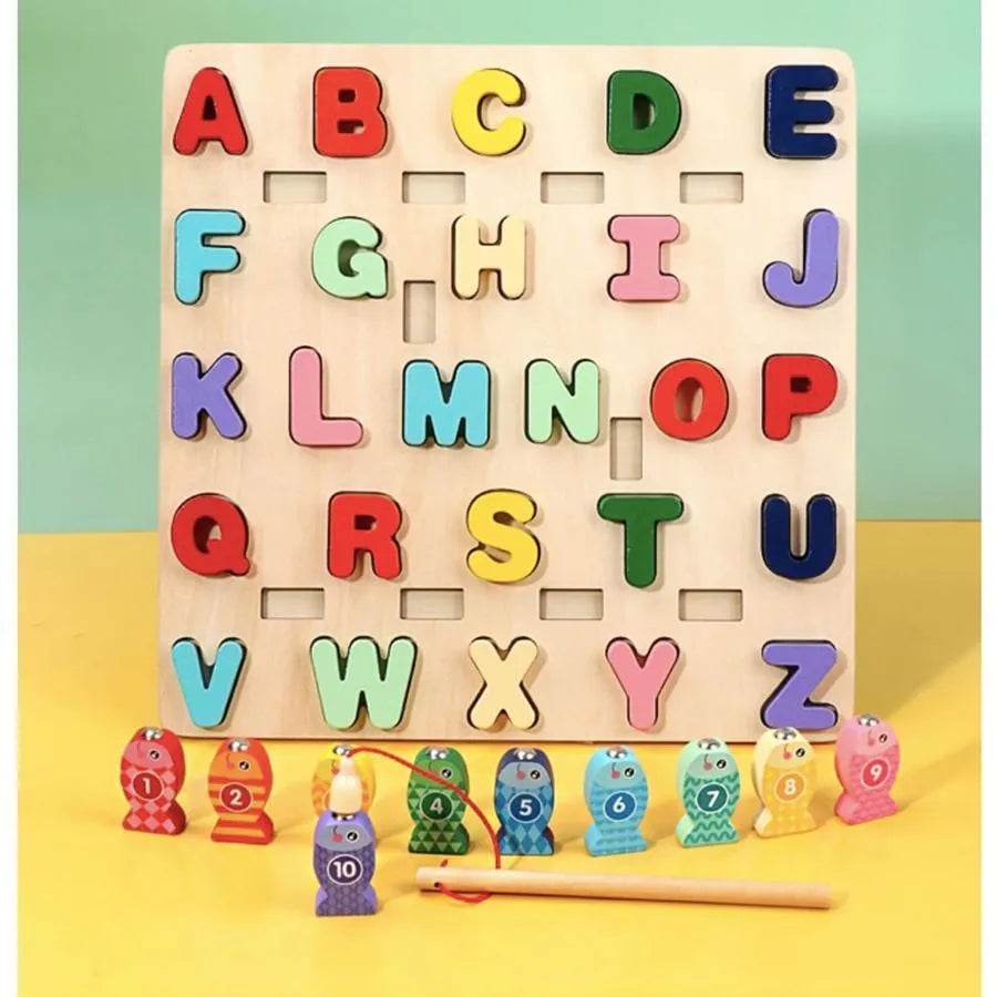 Jucarie tip Tabla Educativa cu Litere si Pestisori Multicolori, 36 Piese, Lemn