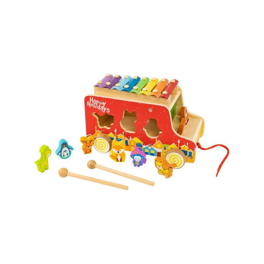 Jucarie tip Xilofonul Distractiei cu Animalute, 10 Piese, Multicolor, Lemn