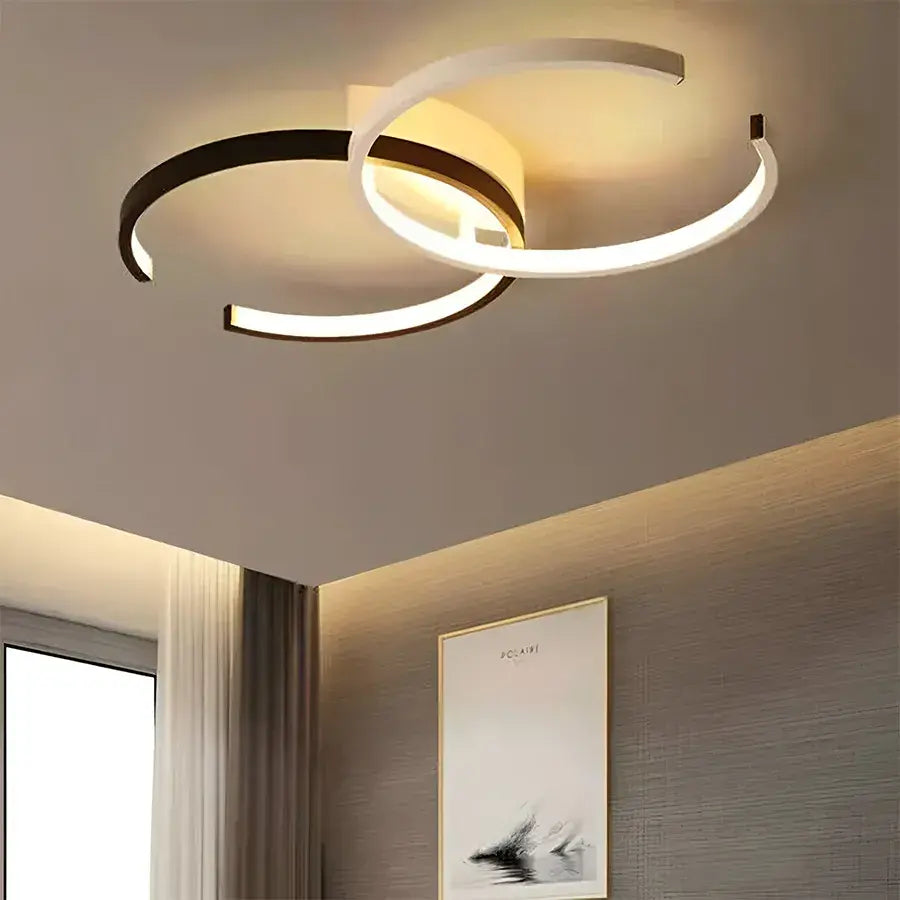 Lustra LED cu telecomanda VECTOR SEMIARC, 28W, 2 Elemente, lumina Rece/Calda/Neutra, Dimabila, Negru Alb