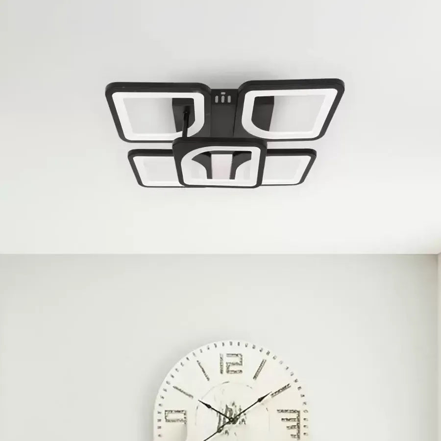 Lustra LED cu telecomanda ZOE 5 Patrate, 68W, Lumina Rece/Calda/Neutra, Dimabila, Negru