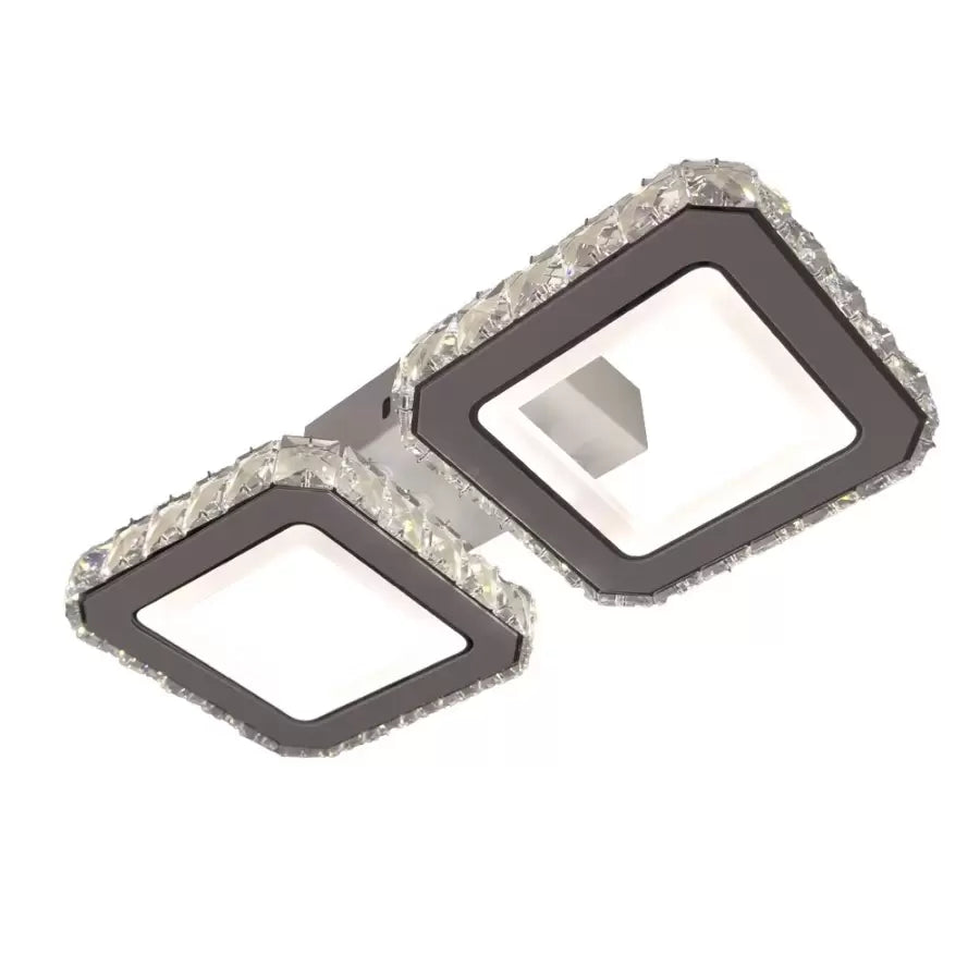 Lustra LED cu telecomanda si cristal QUADRIS, 24W, 2 Patrate, lumina Rece/Calda/Neutra, Dimabila, Alb